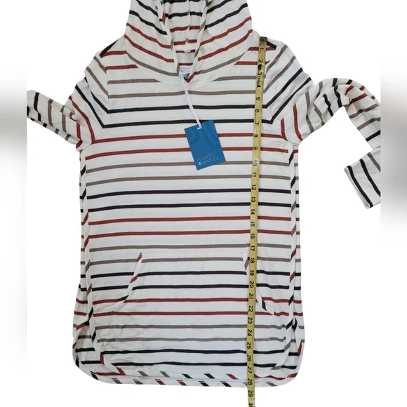 MARKET & SPRUCE Beige Striped Milania French Terry Curved Hem Hoodie Size M - Picture 8 of 12